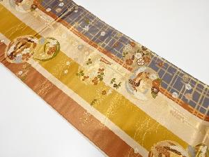 尾長鳥に花丸文様織り出し袋帯